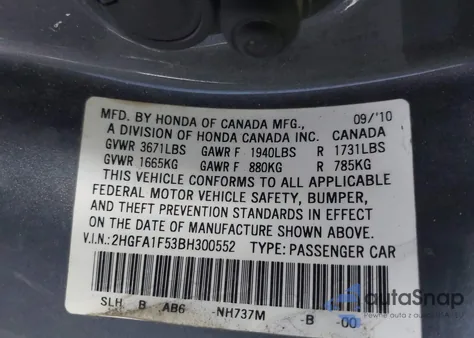 2011 Honda Civic Lx z USA, uszkodzony, nr VIN 2HGFA1F53BH300552